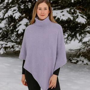 Never A Wallflower Women's 100% Cashmere Mock Neck Poncho Sweater Lilac One Size